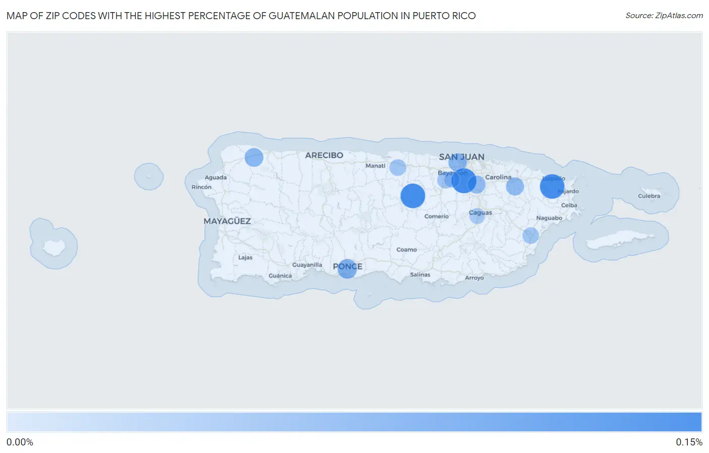Zip Codes with the Highest Percentage of Guatemalan Population in Puerto Rico Map