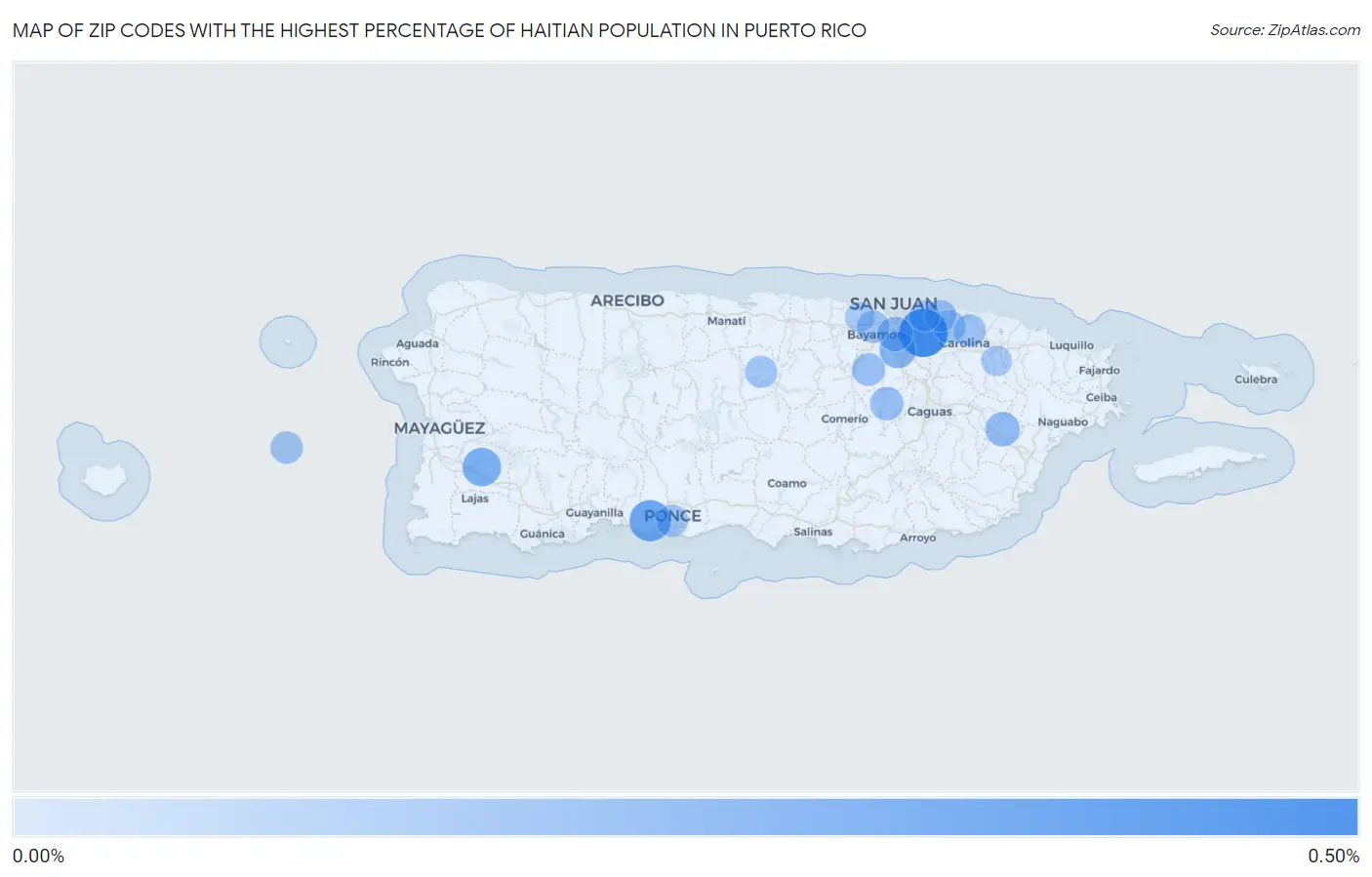 Zip Codes with the Highest Percentage of Haitian Population in Puerto Rico Map