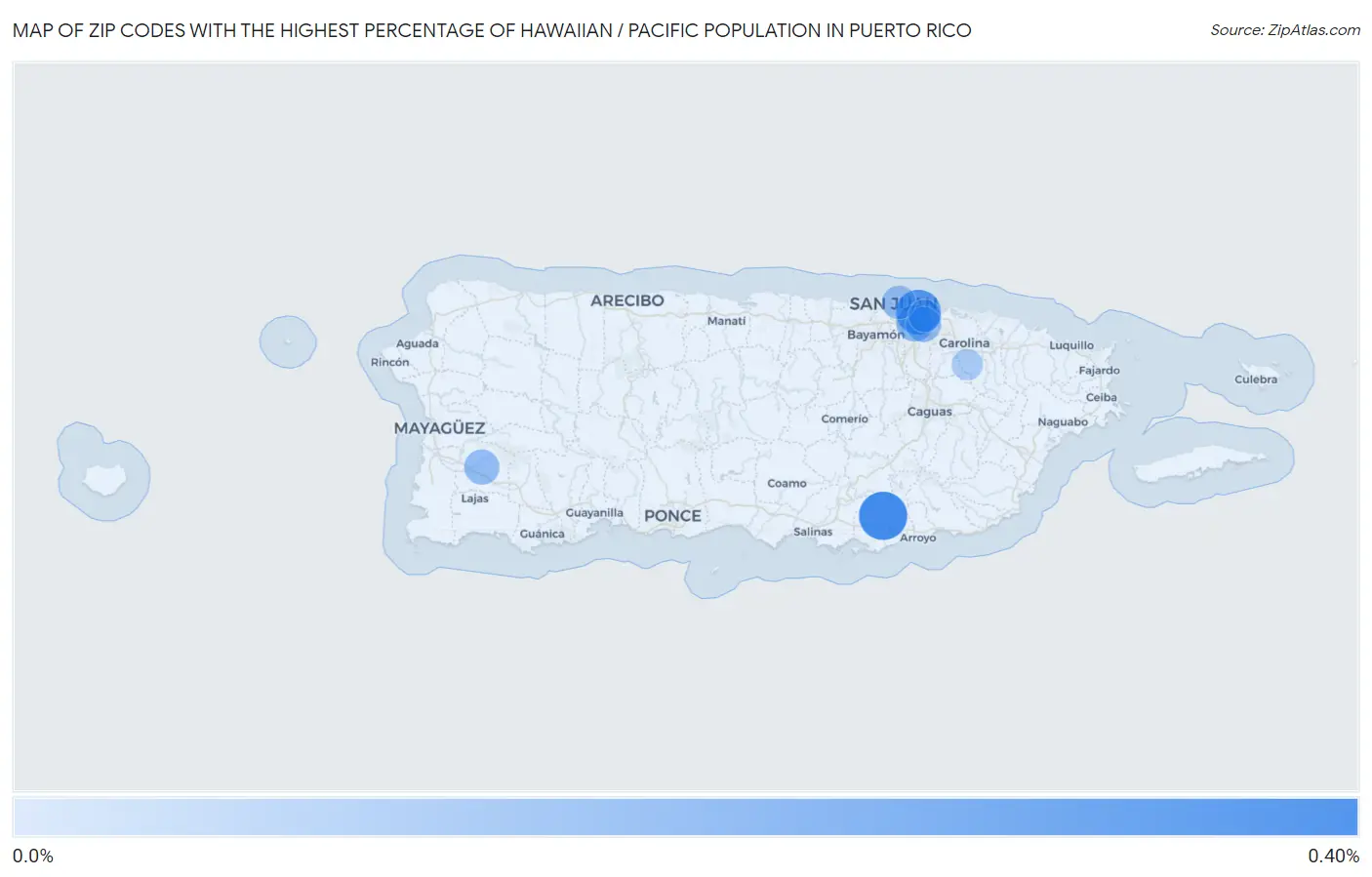 Zip Codes with the Highest Percentage of Hawaiian / Pacific Population in Puerto Rico Map