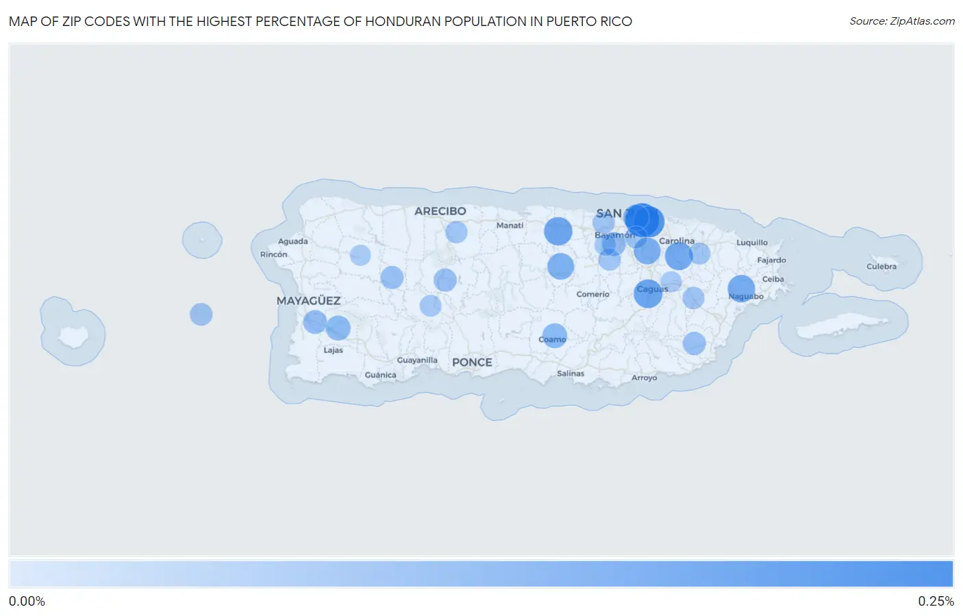 Zip Codes with the Highest Percentage of Honduran Population in Puerto Rico Map