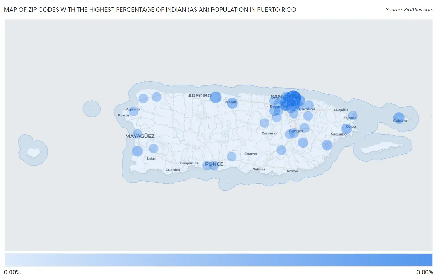 Zip Codes with the Highest Percentage of Indian (Asian) Population in Puerto Rico Map