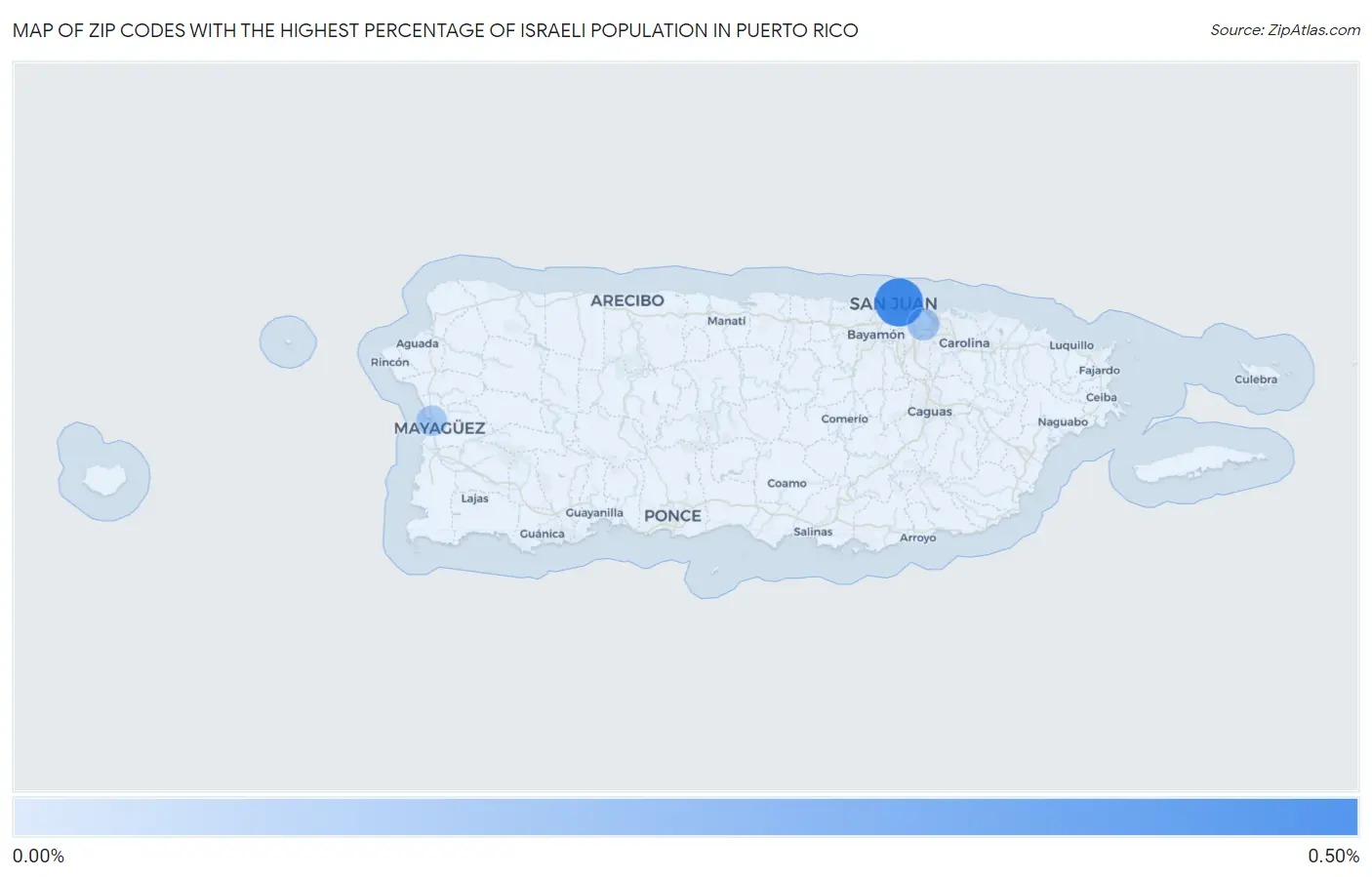 Zip Codes with the Highest Percentage of Israeli Population in Puerto Rico Map