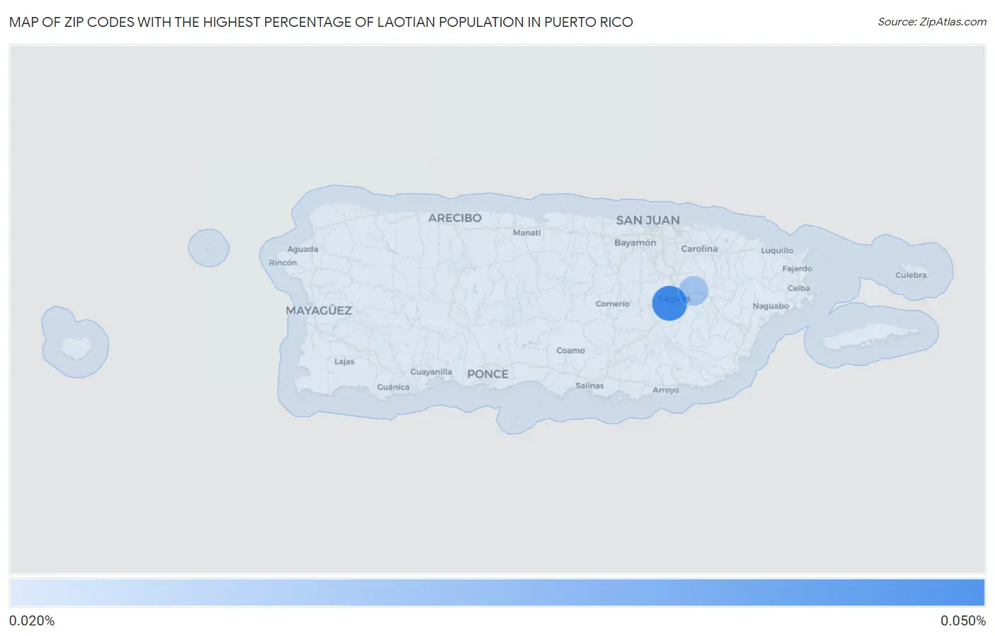 Zip Codes with the Highest Percentage of Laotian Population in Puerto Rico Map
