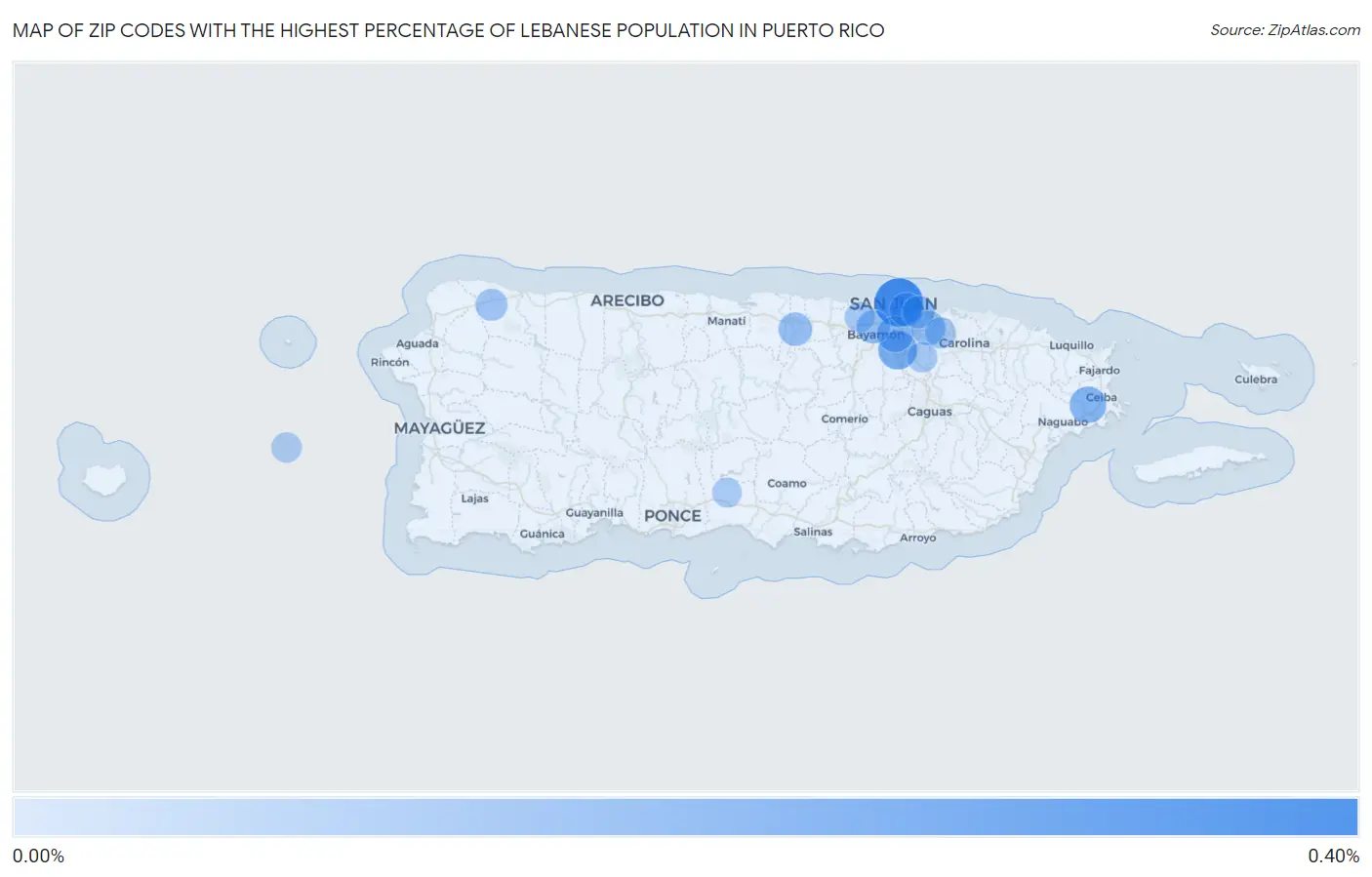 Zip Codes with the Highest Percentage of Lebanese Population in Puerto Rico Map