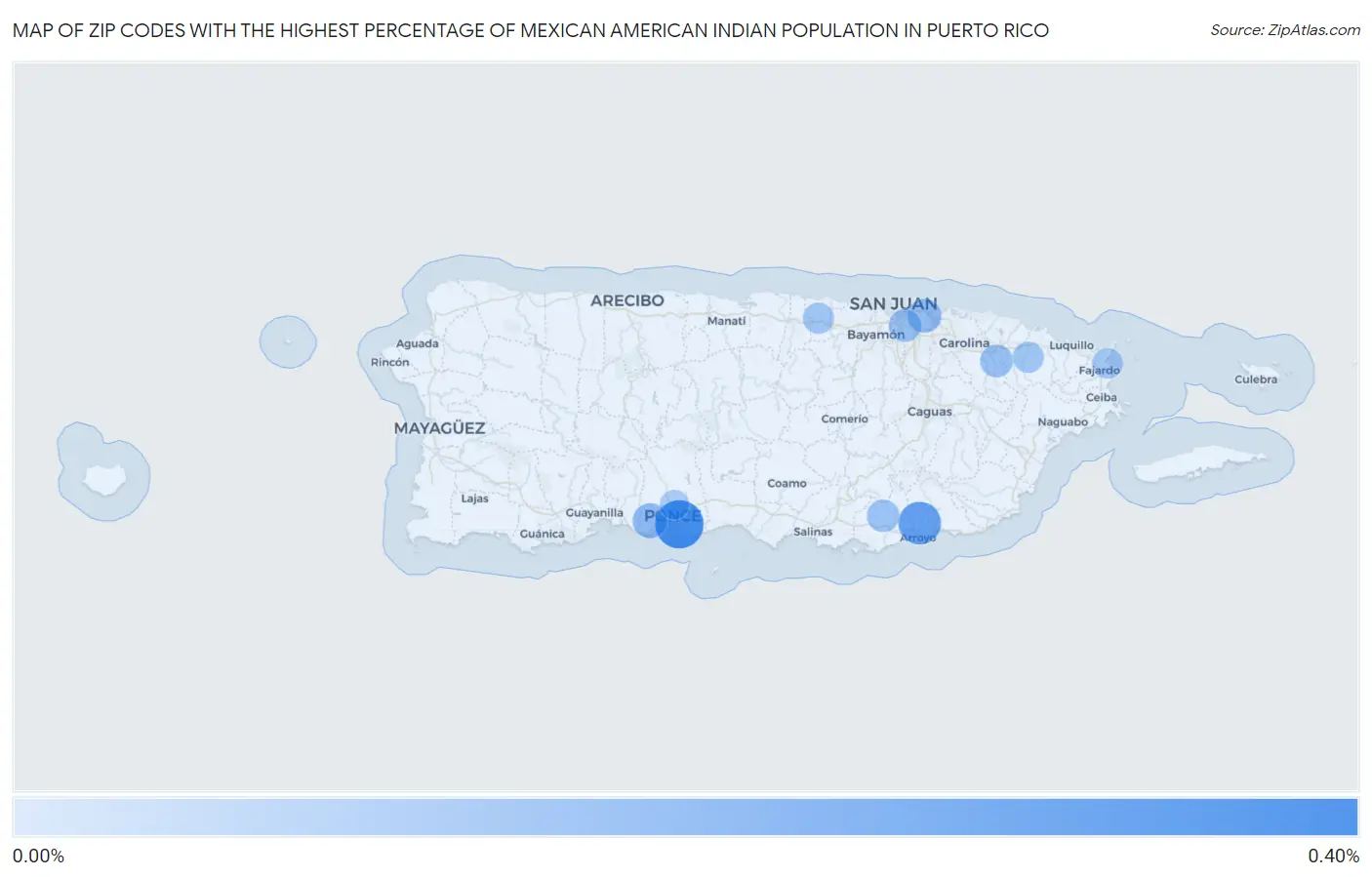 Zip Codes with the Highest Percentage of Mexican American Indian Population in Puerto Rico Map