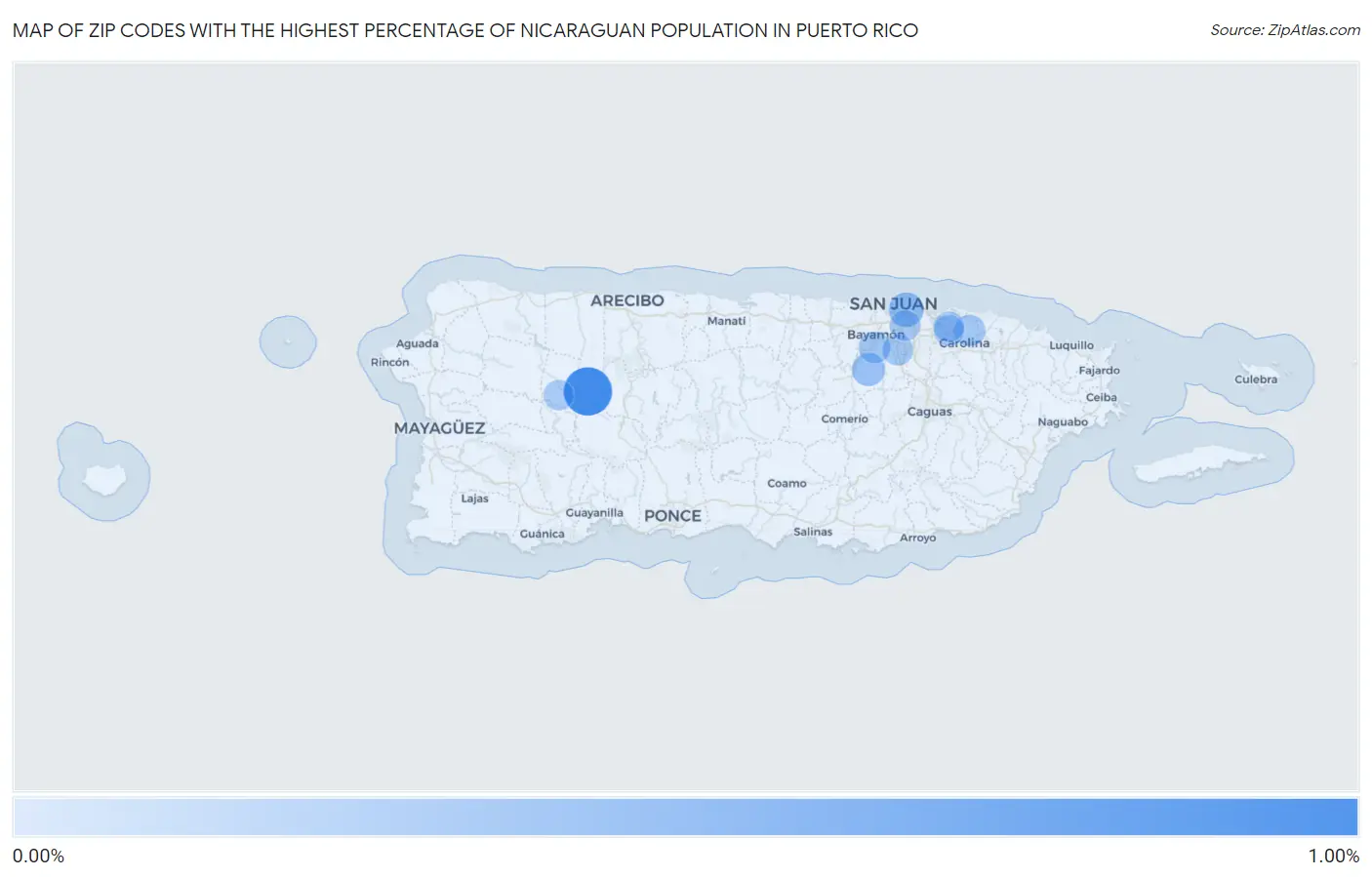 Zip Codes with the Highest Percentage of Nicaraguan Population in Puerto Rico Map