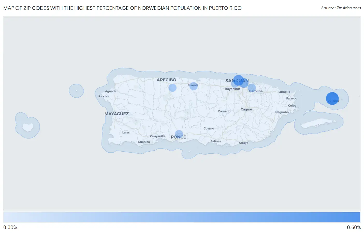 Zip Codes with the Highest Percentage of Norwegian Population in Puerto Rico Map