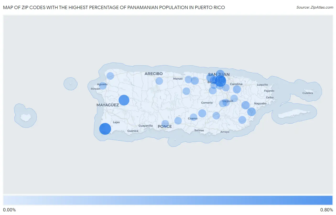 Zip Codes with the Highest Percentage of Panamanian Population in Puerto Rico Map