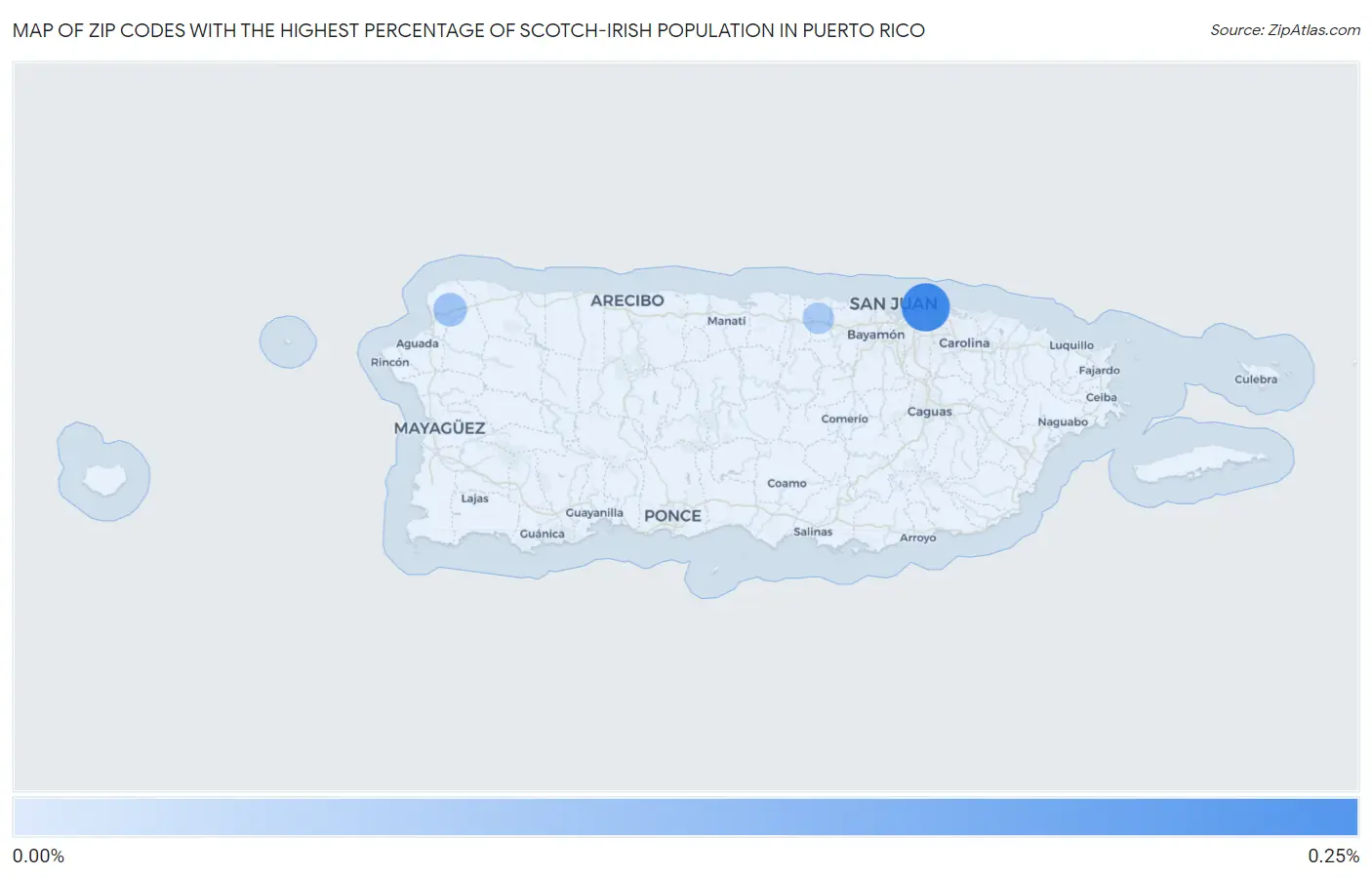 Zip Codes with the Highest Percentage of Scotch-Irish Population in Puerto Rico Map