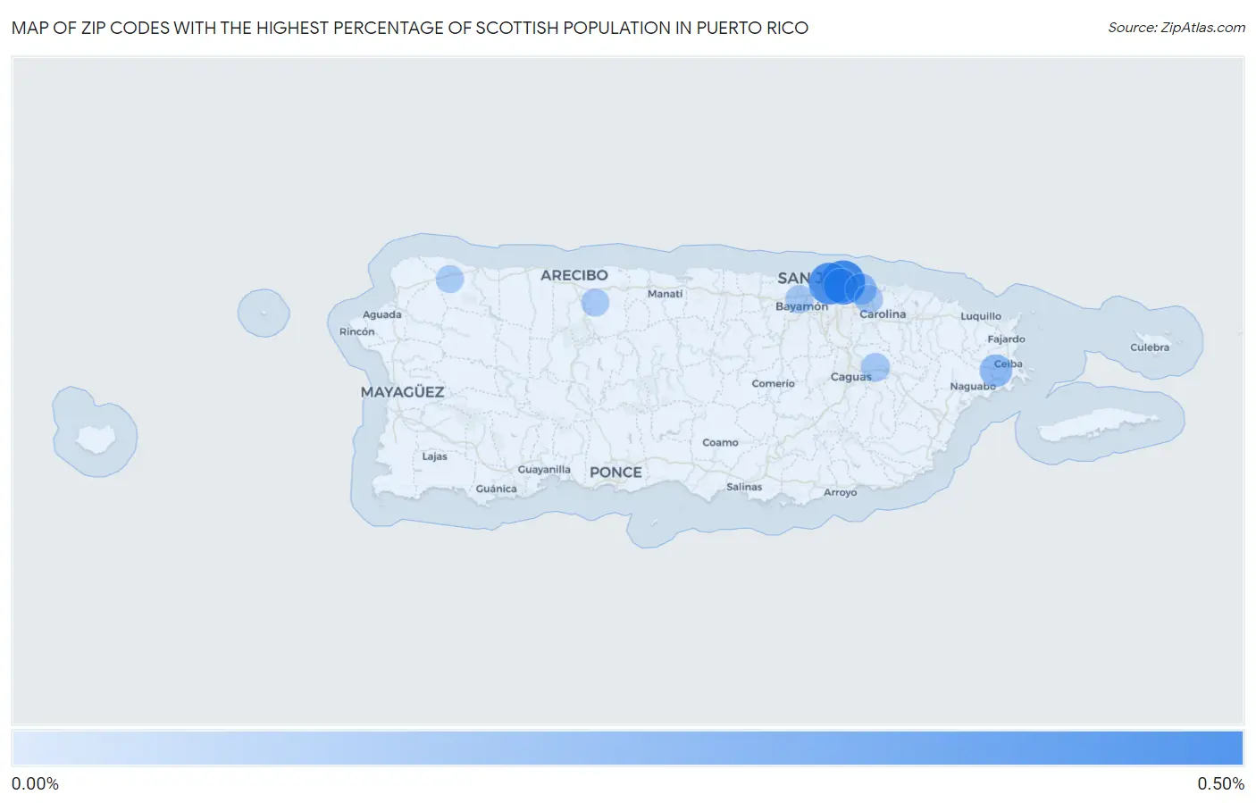 Zip Codes with the Highest Percentage of Scottish Population in Puerto Rico Map