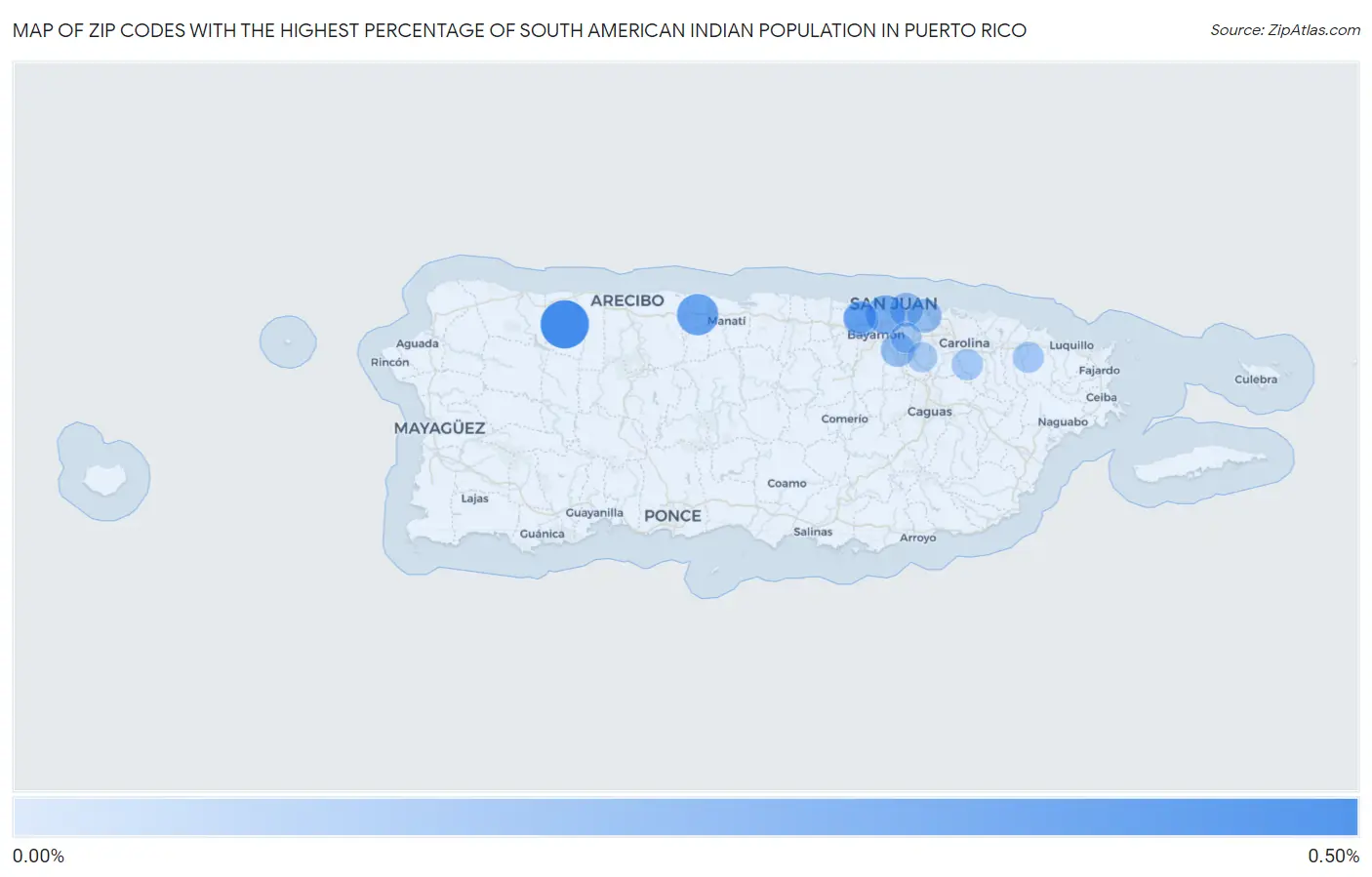 Zip Codes with the Highest Percentage of South American Indian Population in Puerto Rico Map