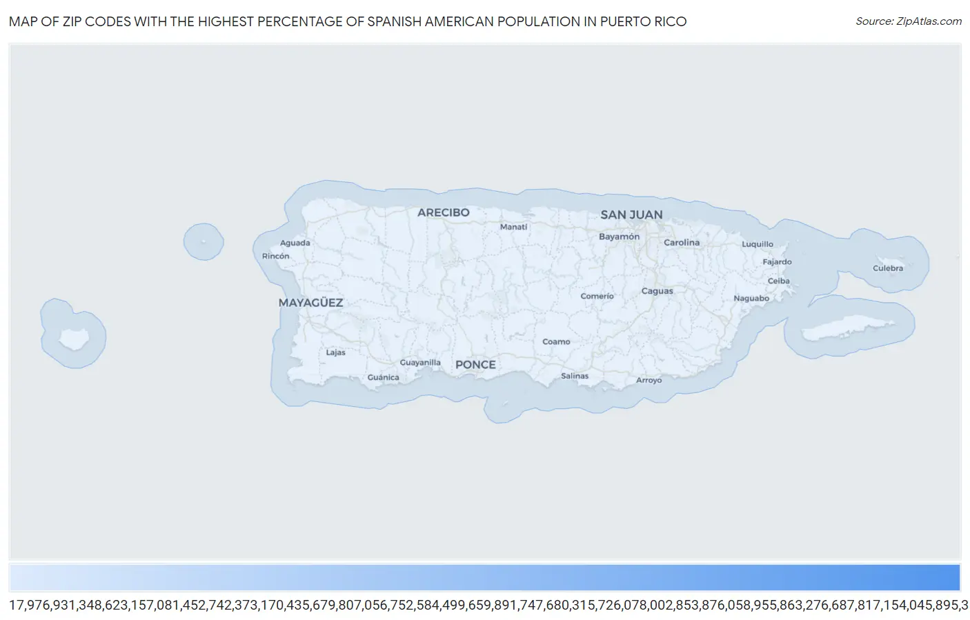 Zip Codes with the Highest Percentage of Spanish American Population in Puerto Rico Map