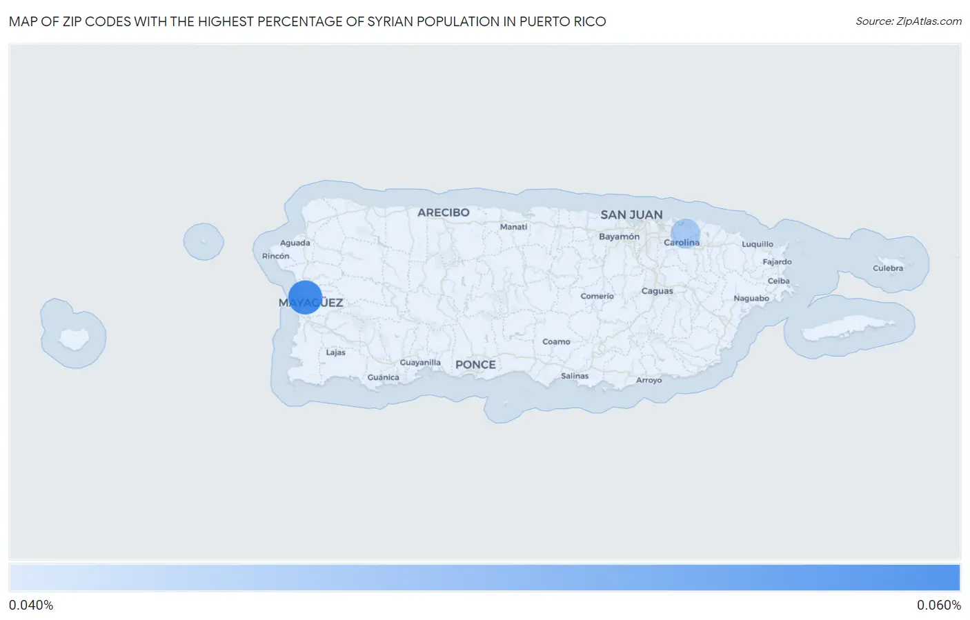 Zip Codes with the Highest Percentage of Syrian Population in Puerto Rico Map