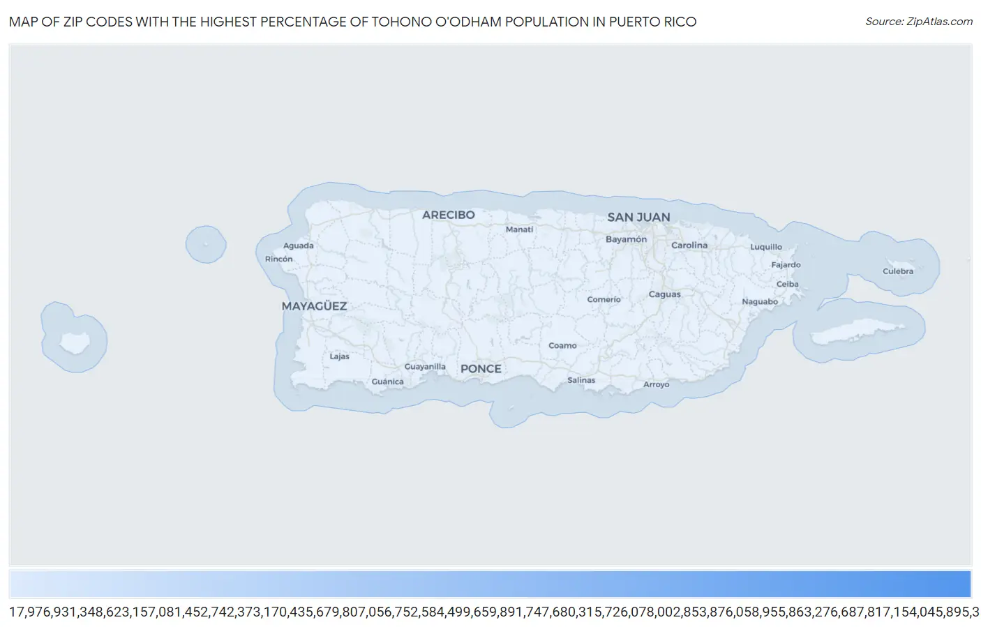 Zip Codes with the Highest Percentage of Tohono O'Odham Population in Puerto Rico Map
