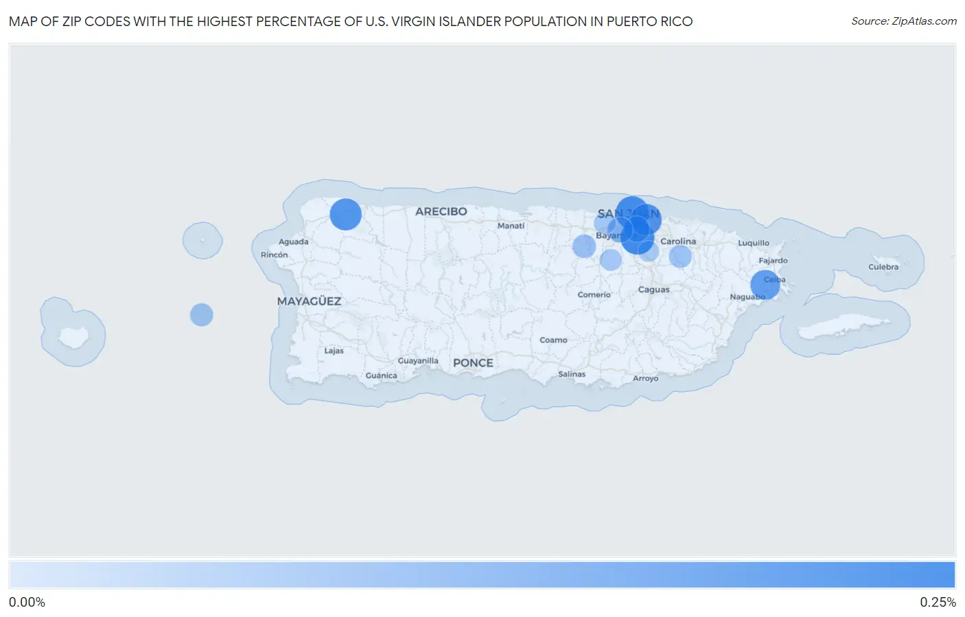 Zip Codes with the Highest Percentage of U.S. Virgin Islander Population in Puerto Rico Map