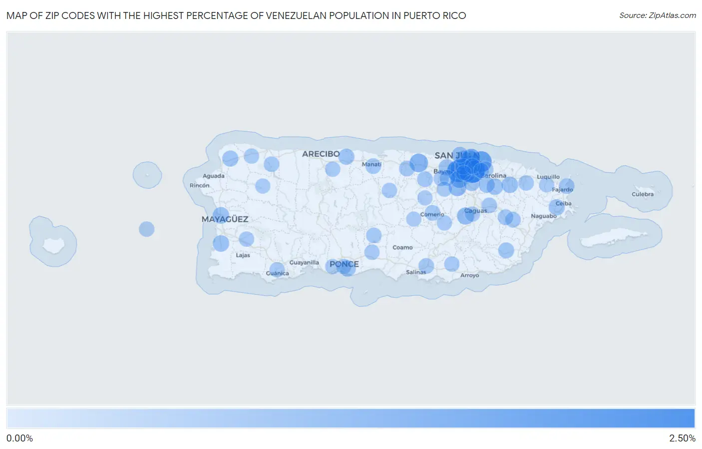 Zip Codes with the Highest Percentage of Venezuelan Population in Puerto Rico Map