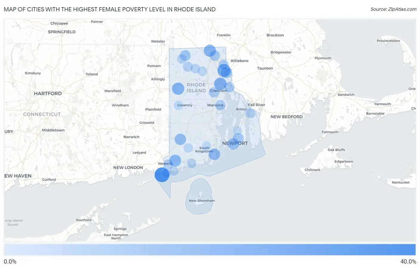 Cities with the Highest Female Poverty Level in Rhode Island Map