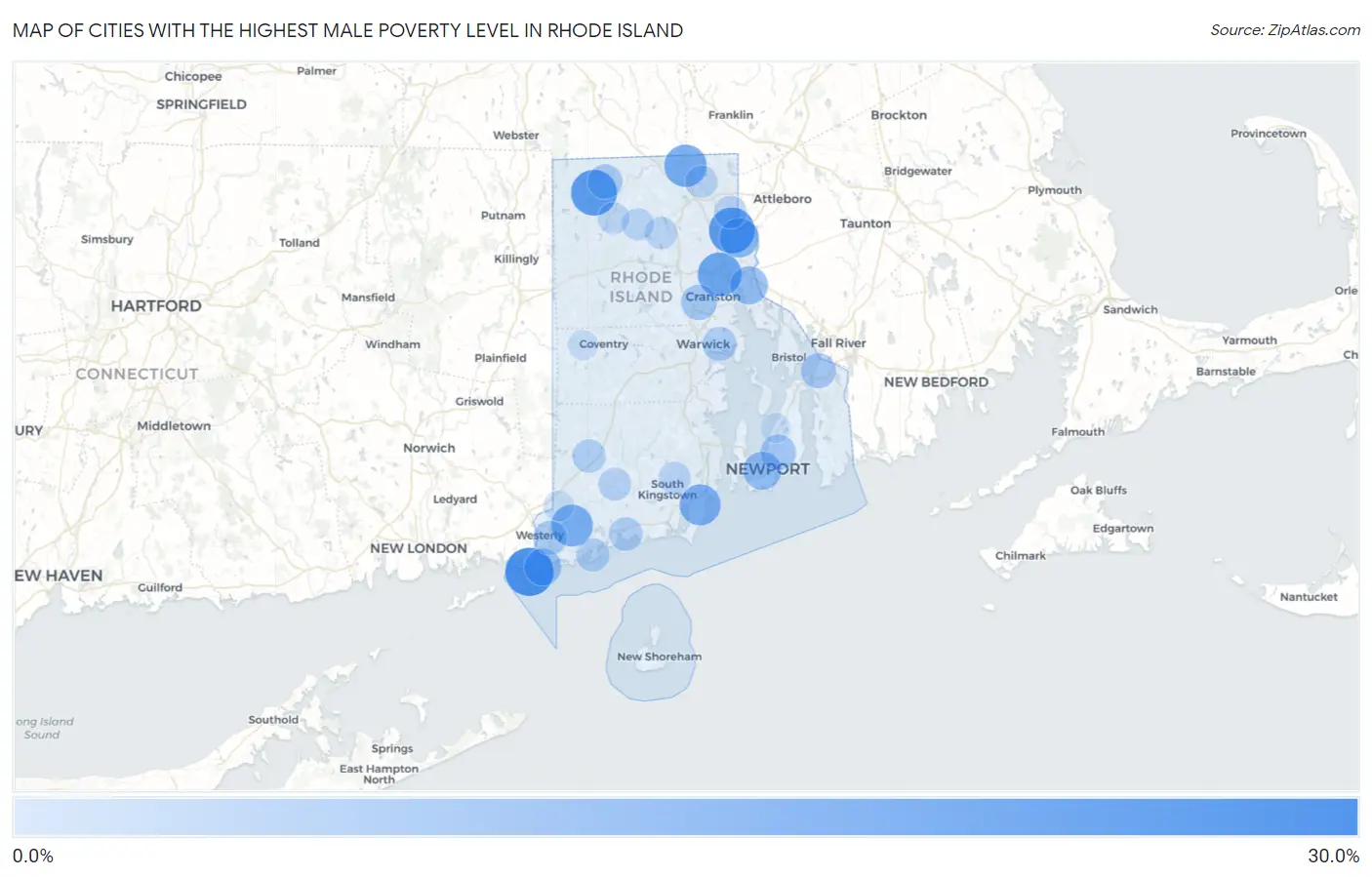 Cities with the Highest Male Poverty Level in Rhode Island Map