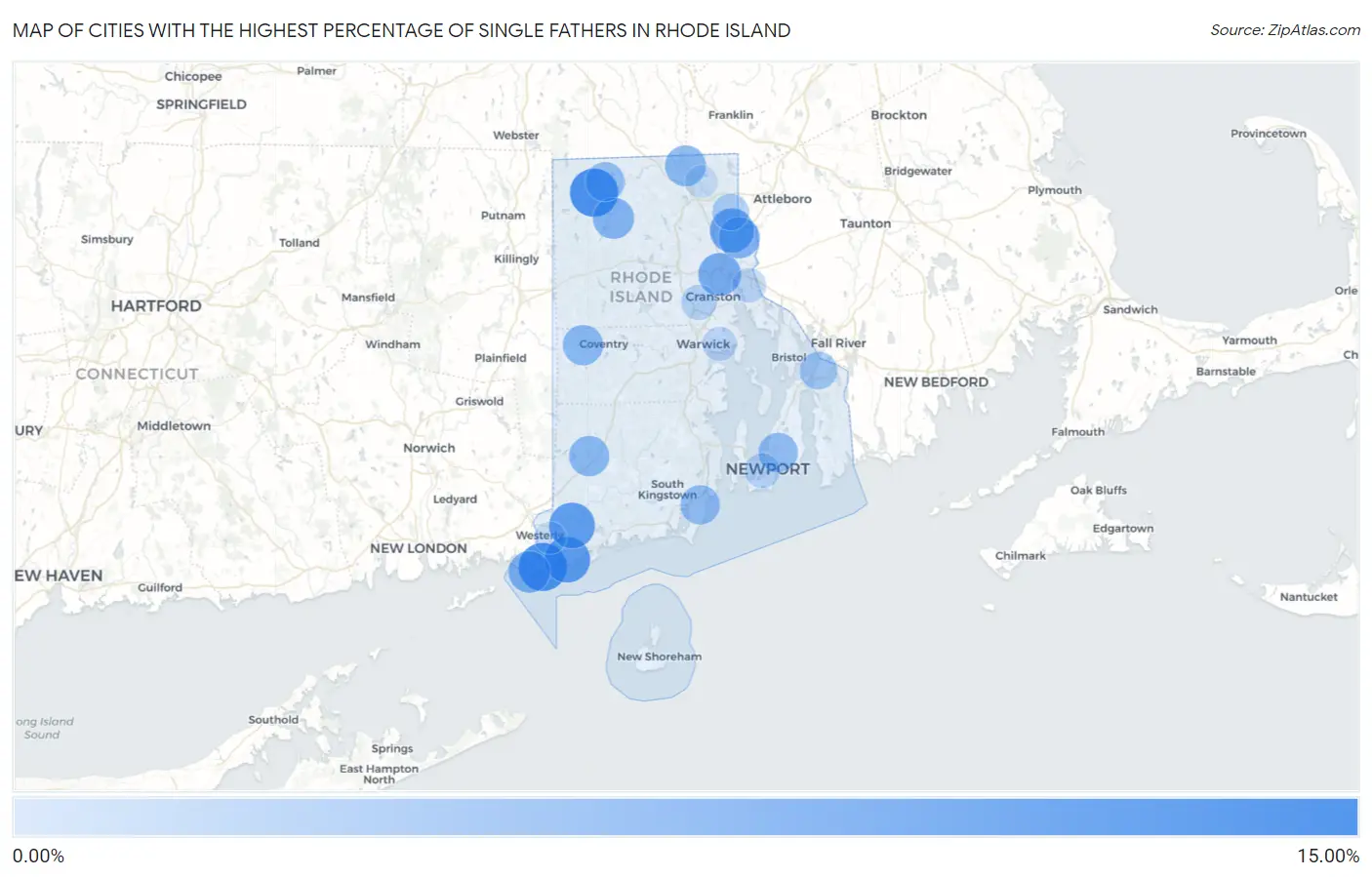Cities with the Highest Percentage of Single Fathers in Rhode Island Map