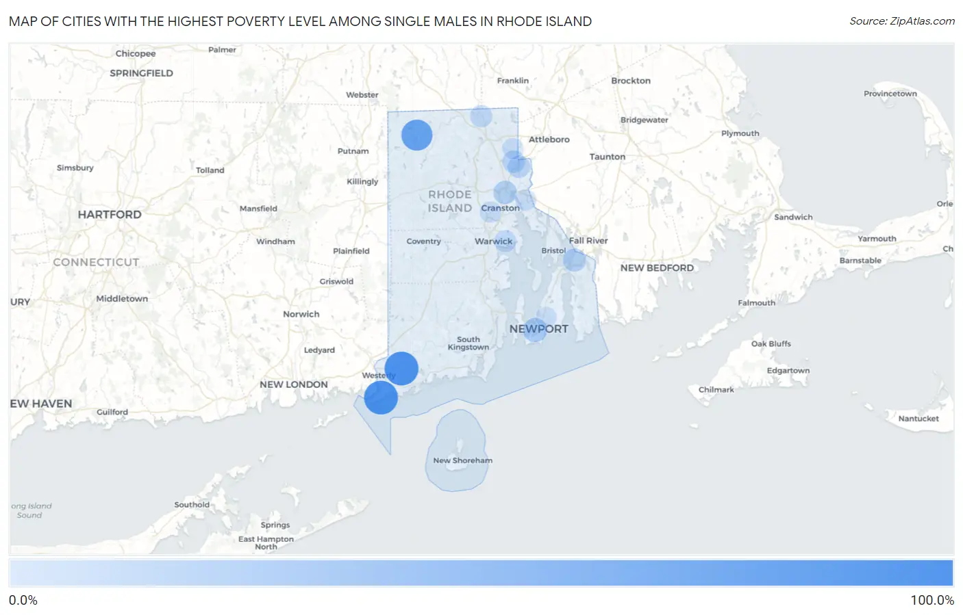 Cities with the Highest Poverty Level Among Single Males in Rhode Island Map
