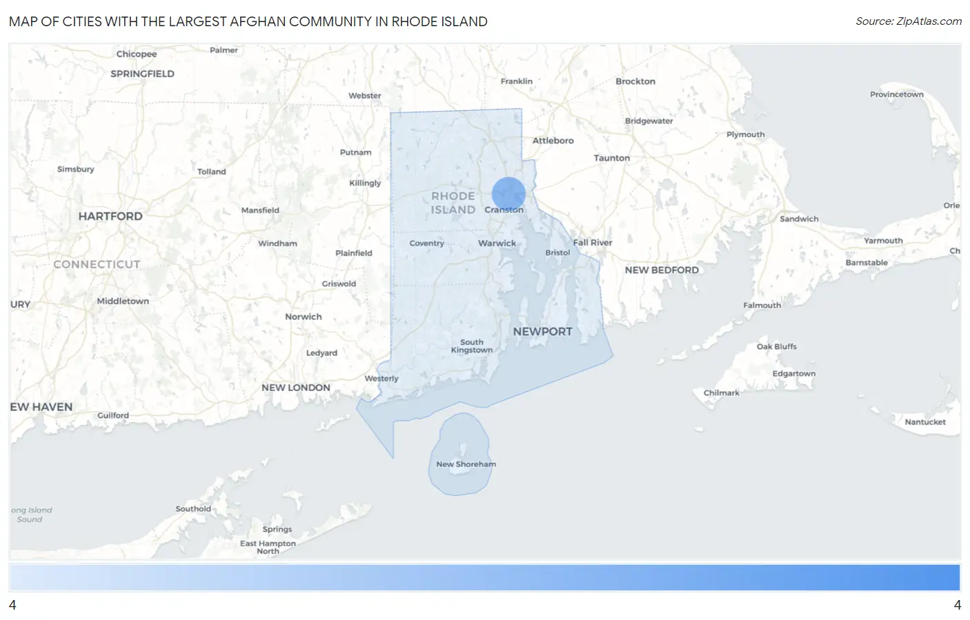 Cities with the Largest Afghan Community in Rhode Island Map