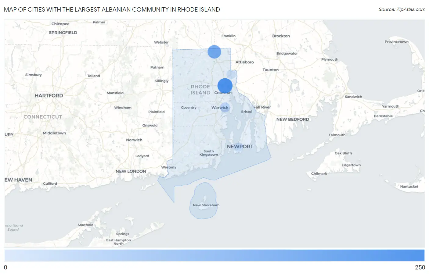 Cities with the Largest Albanian Community in Rhode Island Map