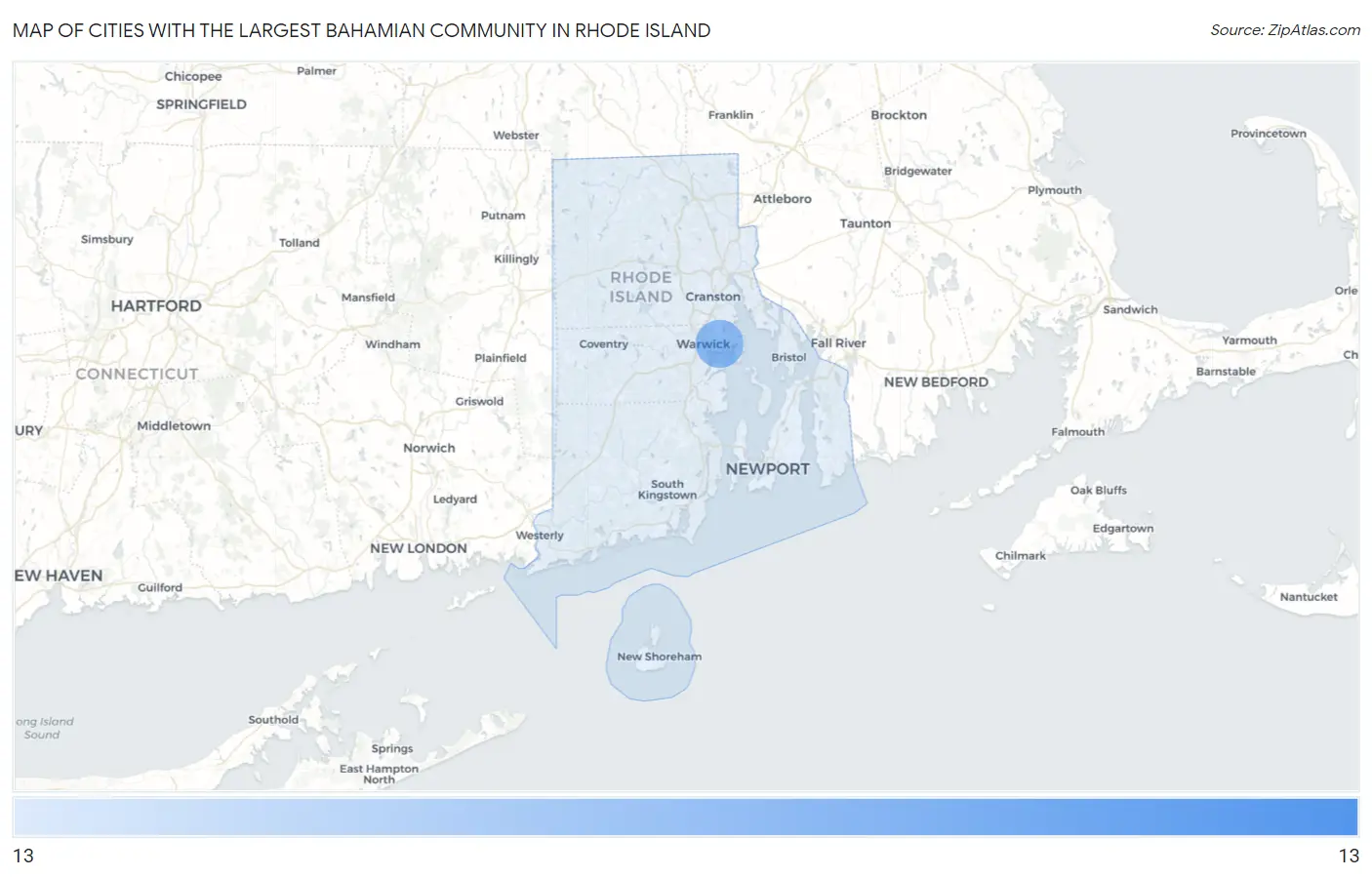 Cities with the Largest Bahamian Community in Rhode Island Map