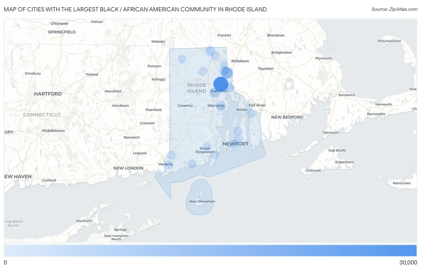 Cities with the Largest Black / African American Community in Rhode Island Map