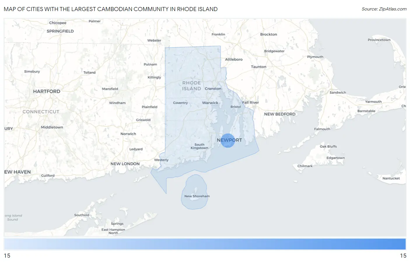 Cities with the Largest Cambodian Community in Rhode Island Map