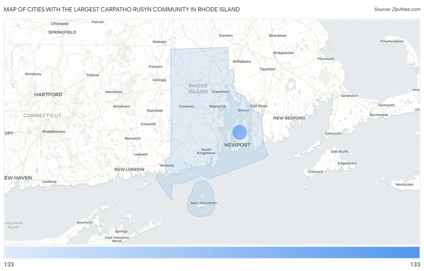 Cities with the Largest Carpatho Rusyn Community in Rhode Island Map