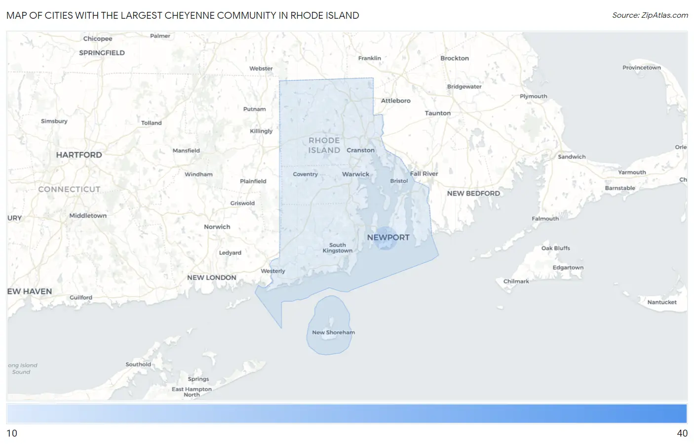 Cities with the Largest Cheyenne Community in Rhode Island Map