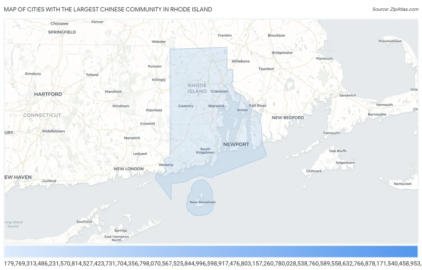 Cities with the Largest Chinese Community in Rhode Island Map