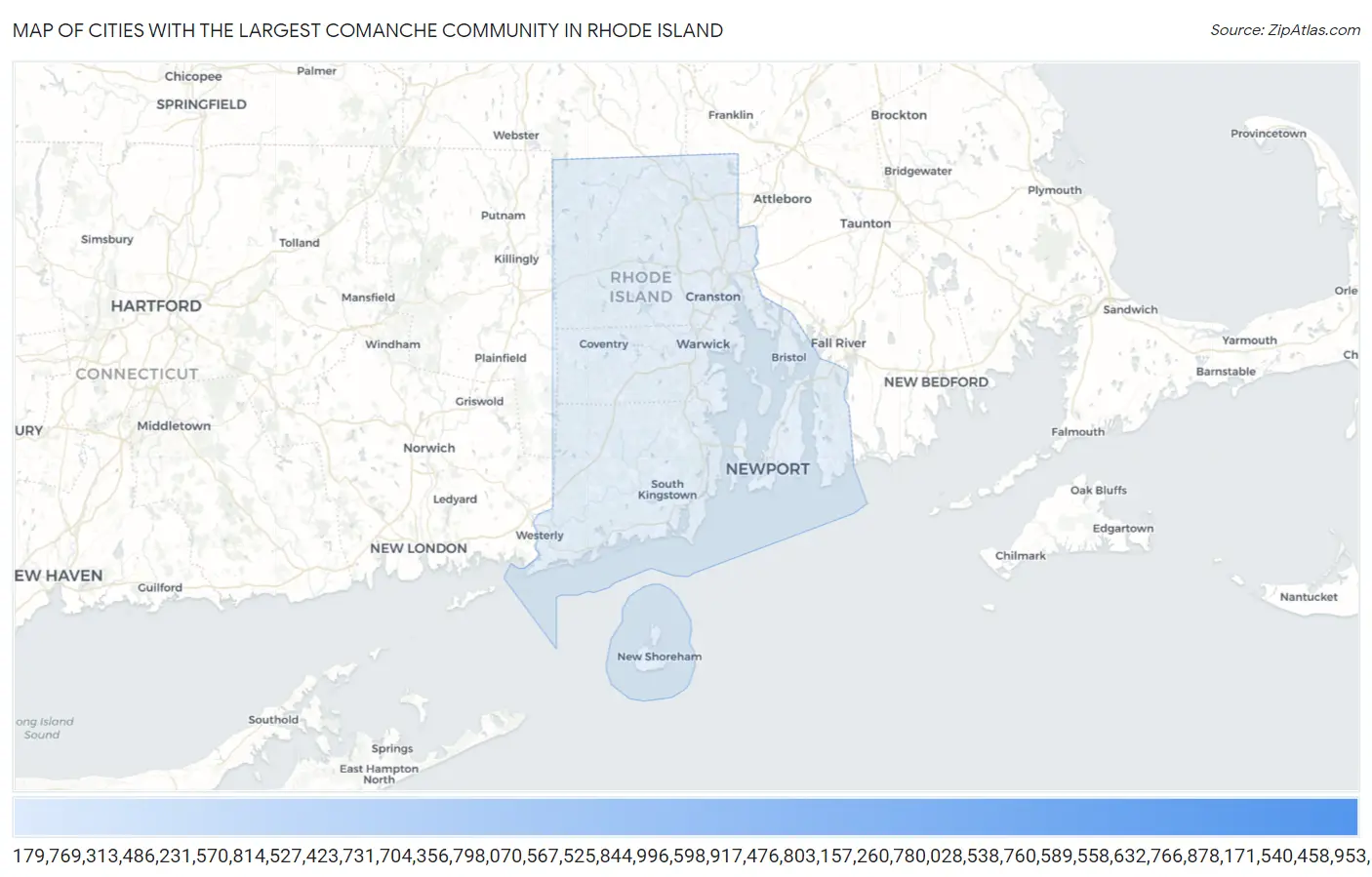 Cities with the Largest Comanche Community in Rhode Island Map