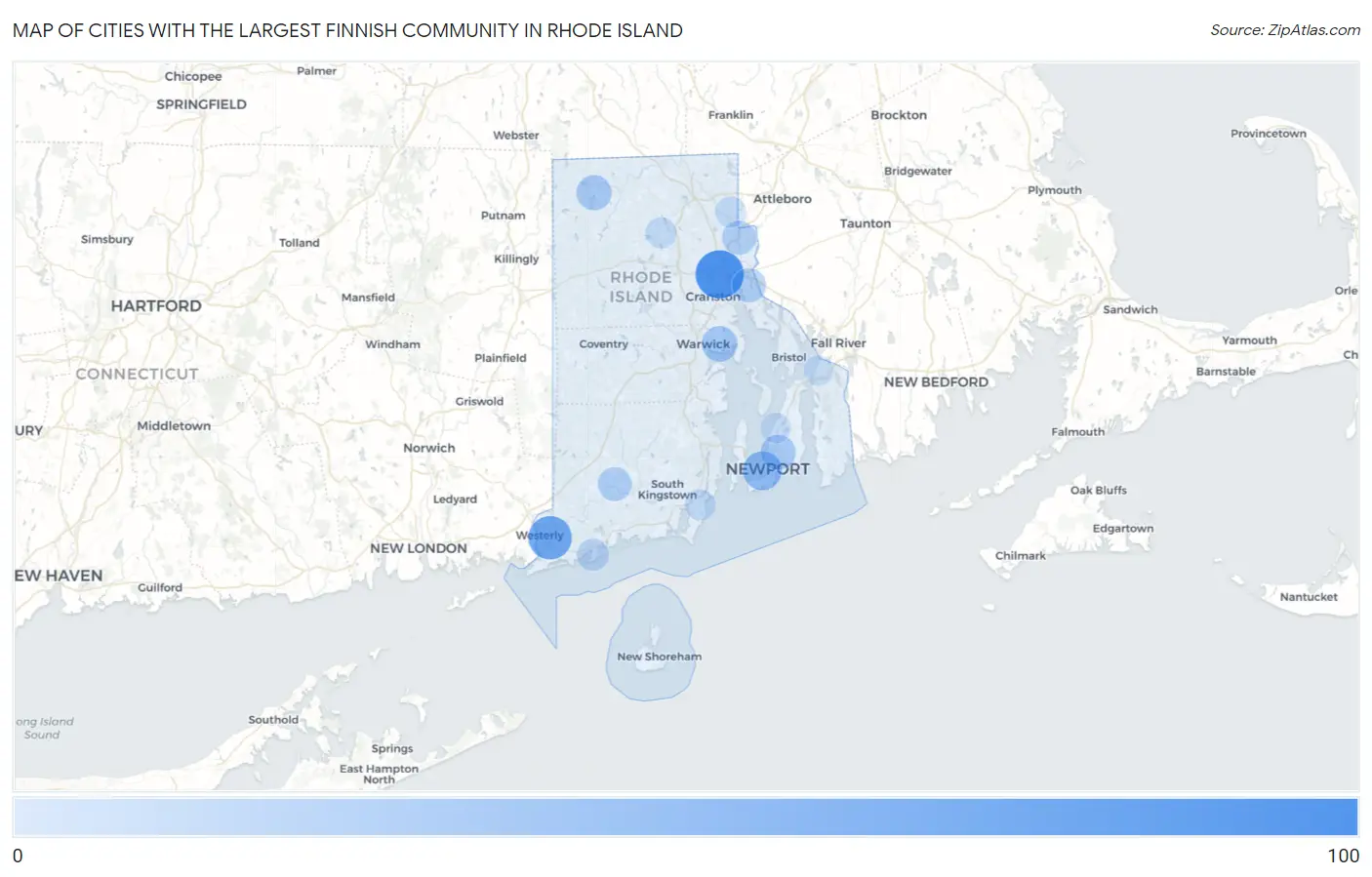 Cities with the Largest Finnish Community in Rhode Island Map