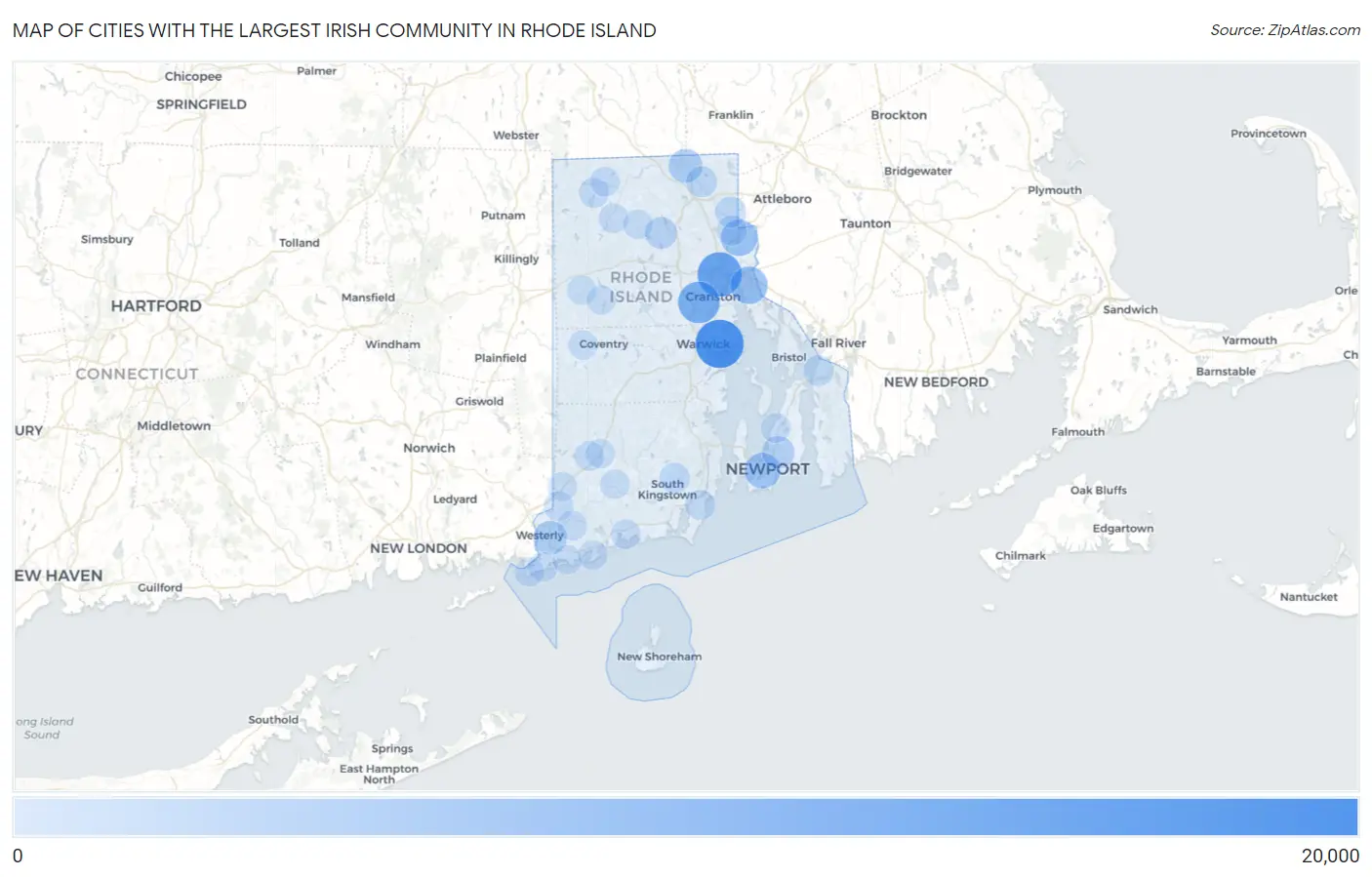 Cities with the Largest Irish Community in Rhode Island Map