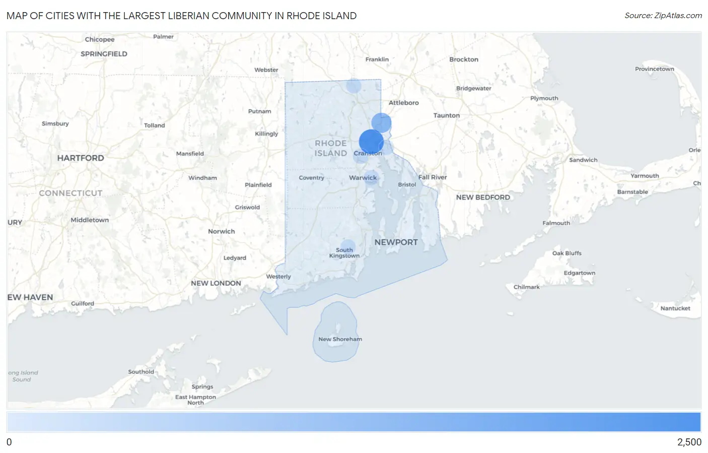 Cities with the Largest Liberian Community in Rhode Island Map
