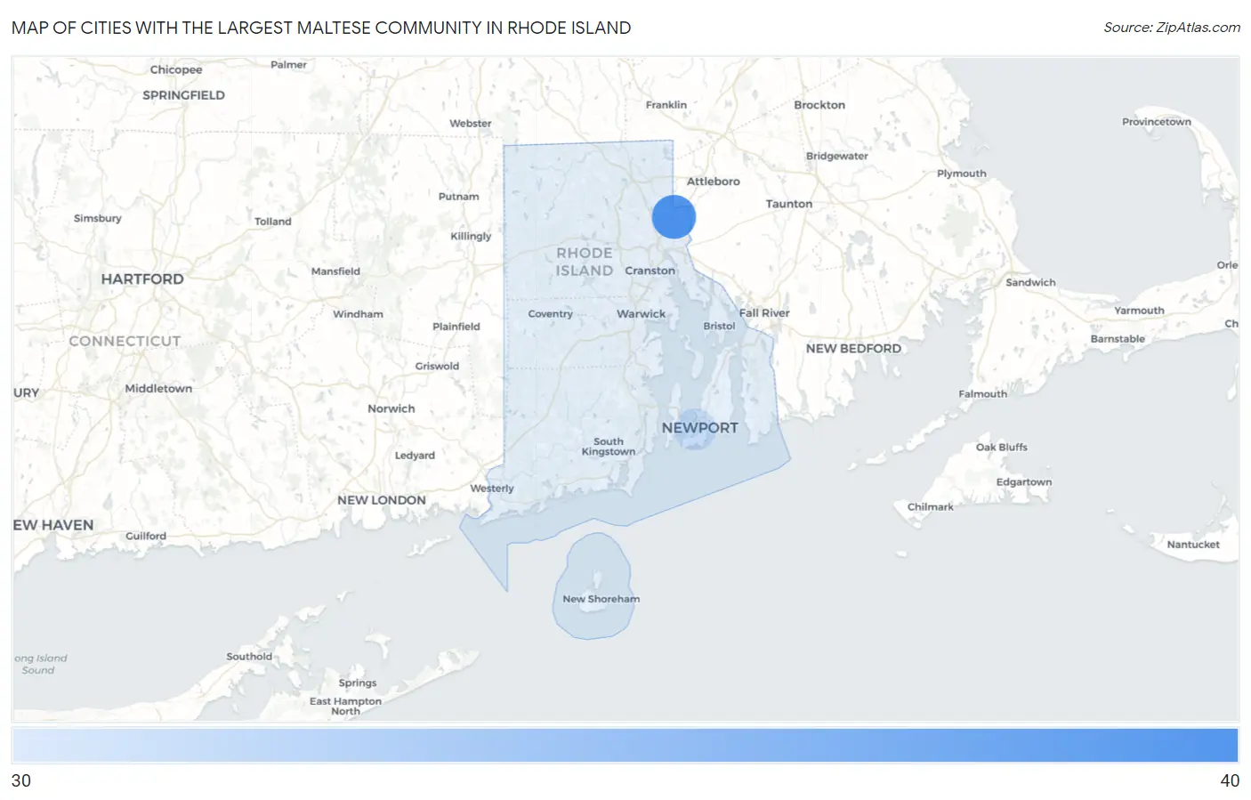 Cities with the Largest Maltese Community in Rhode Island Map