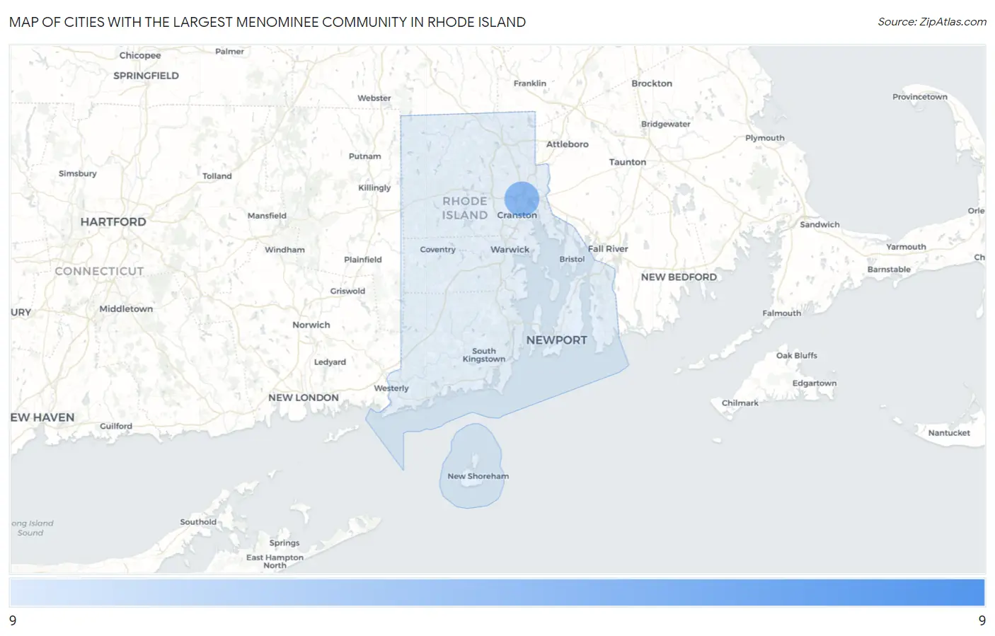 Cities with the Largest Menominee Community in Rhode Island Map
