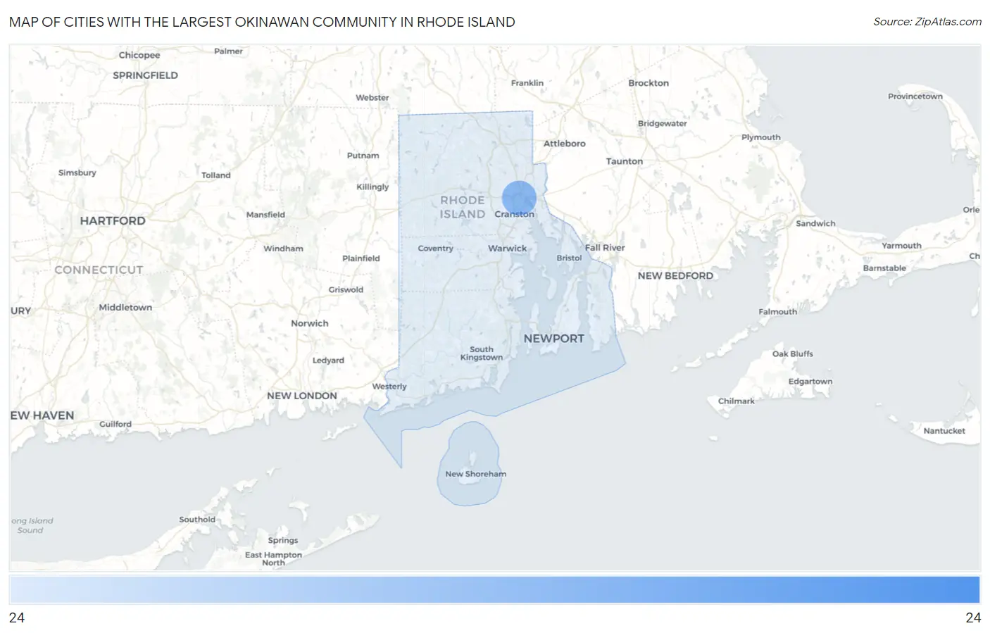 Cities with the Largest Okinawan Community in Rhode Island Map
