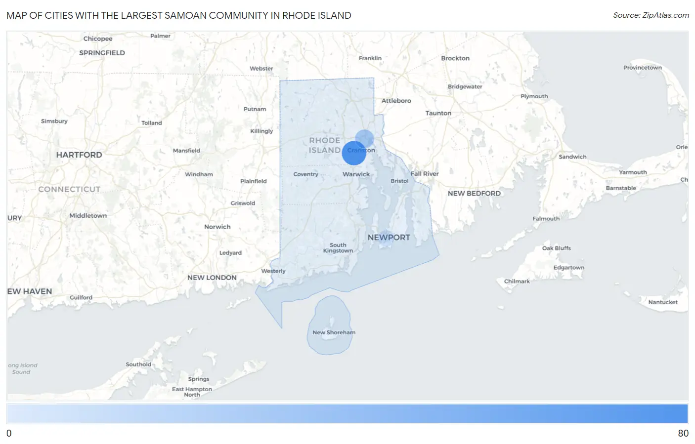 Cities with the Largest Samoan Community in Rhode Island Map