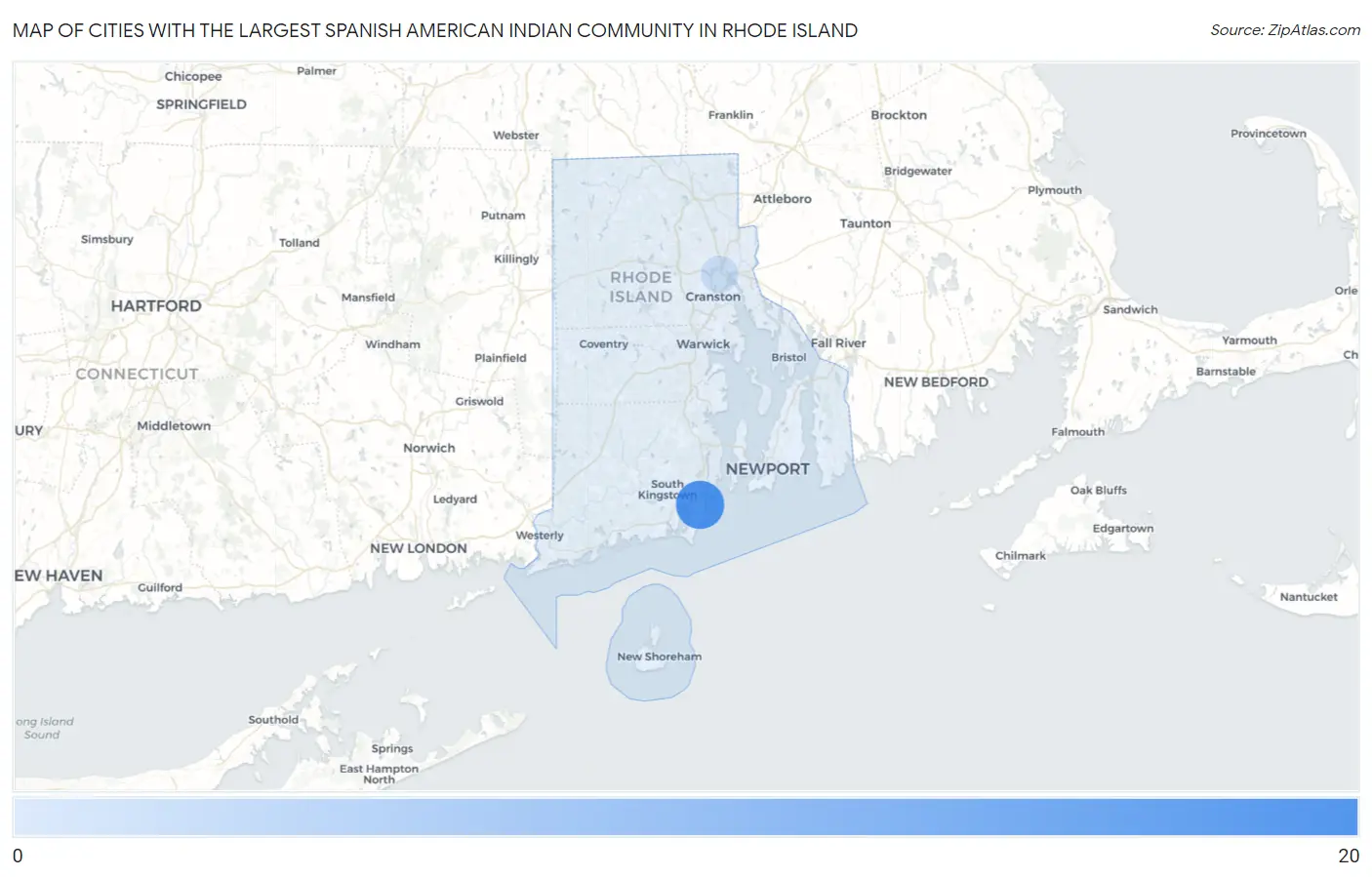 Cities with the Largest Spanish American Indian Community in Rhode Island Map