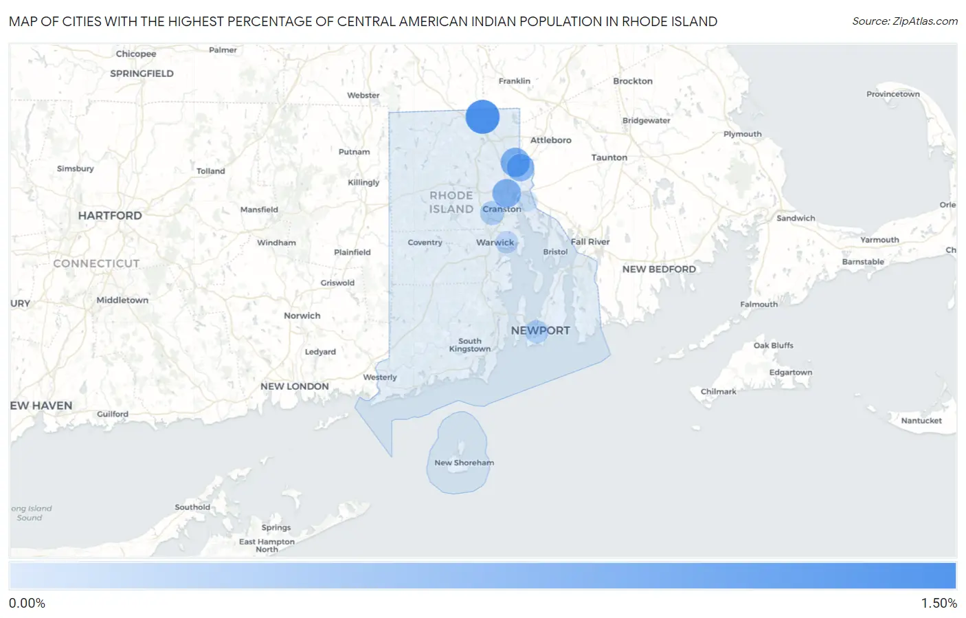 Cities with the Highest Percentage of Central American Indian Population in Rhode Island Map