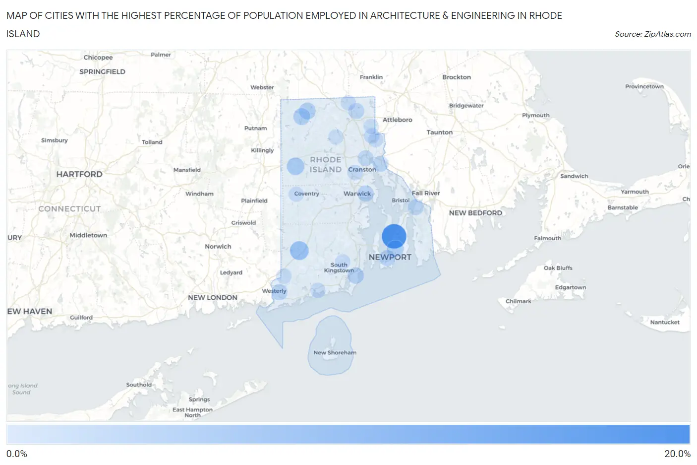 Cities with the Highest Percentage of Population Employed in Architecture & Engineering in Rhode Island Map