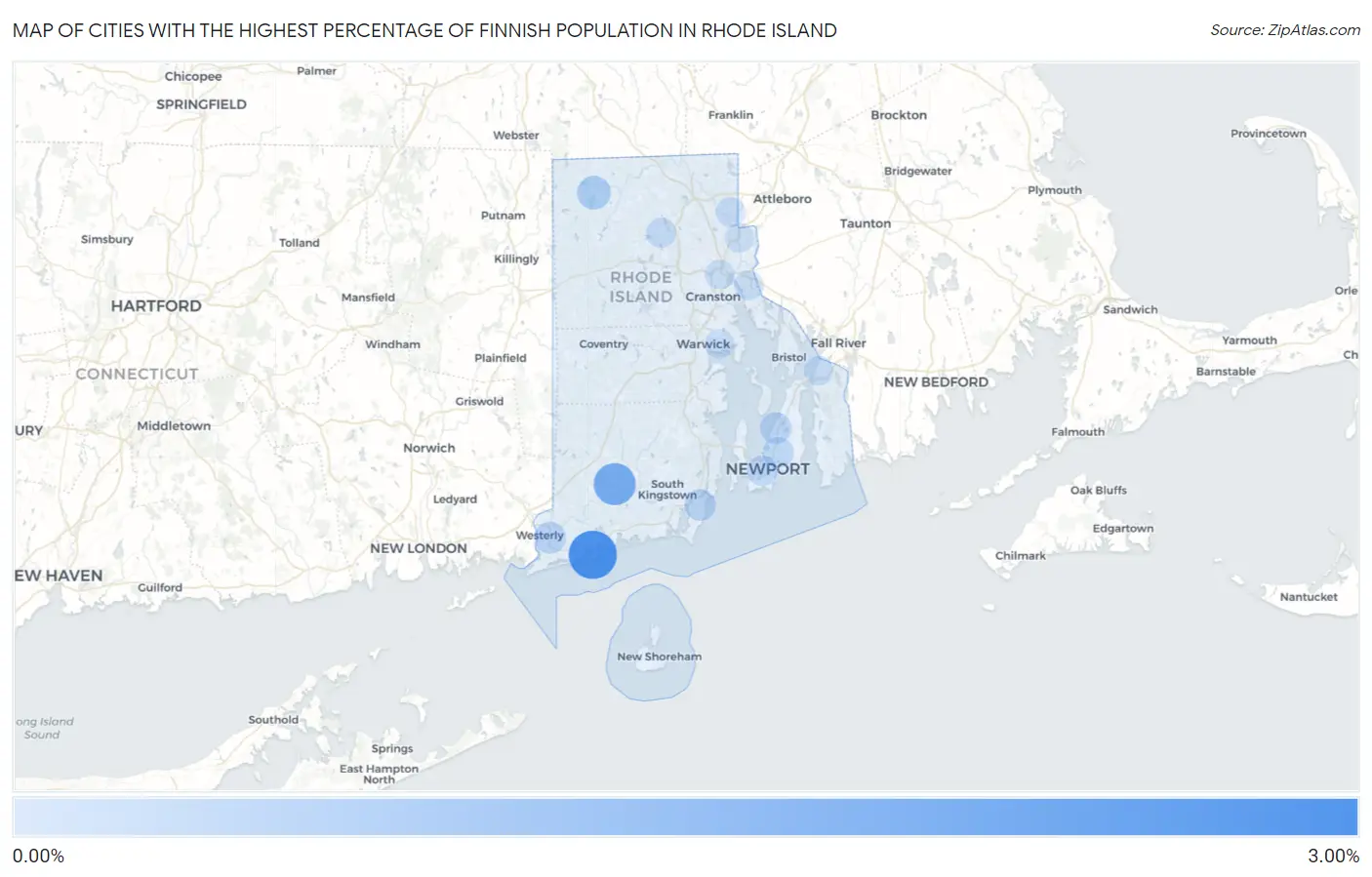 Cities with the Highest Percentage of Finnish Population in Rhode Island Map
