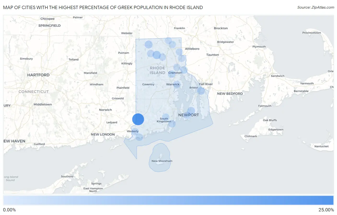 Cities with the Highest Percentage of Greek Population in Rhode Island Map