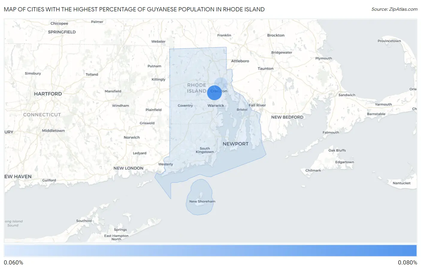 Cities with the Highest Percentage of Guyanese Population in Rhode Island Map