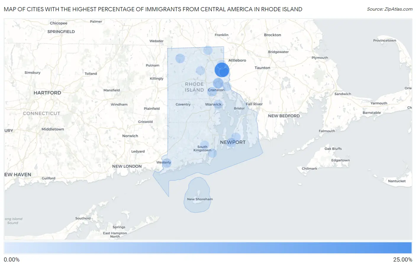 Cities with the Highest Percentage of Immigrants from Central America in Rhode Island Map