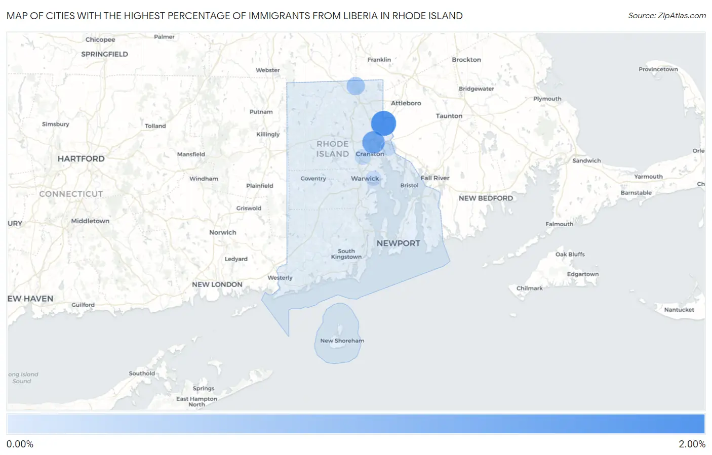 Cities with the Highest Percentage of Immigrants from Liberia in Rhode Island Map