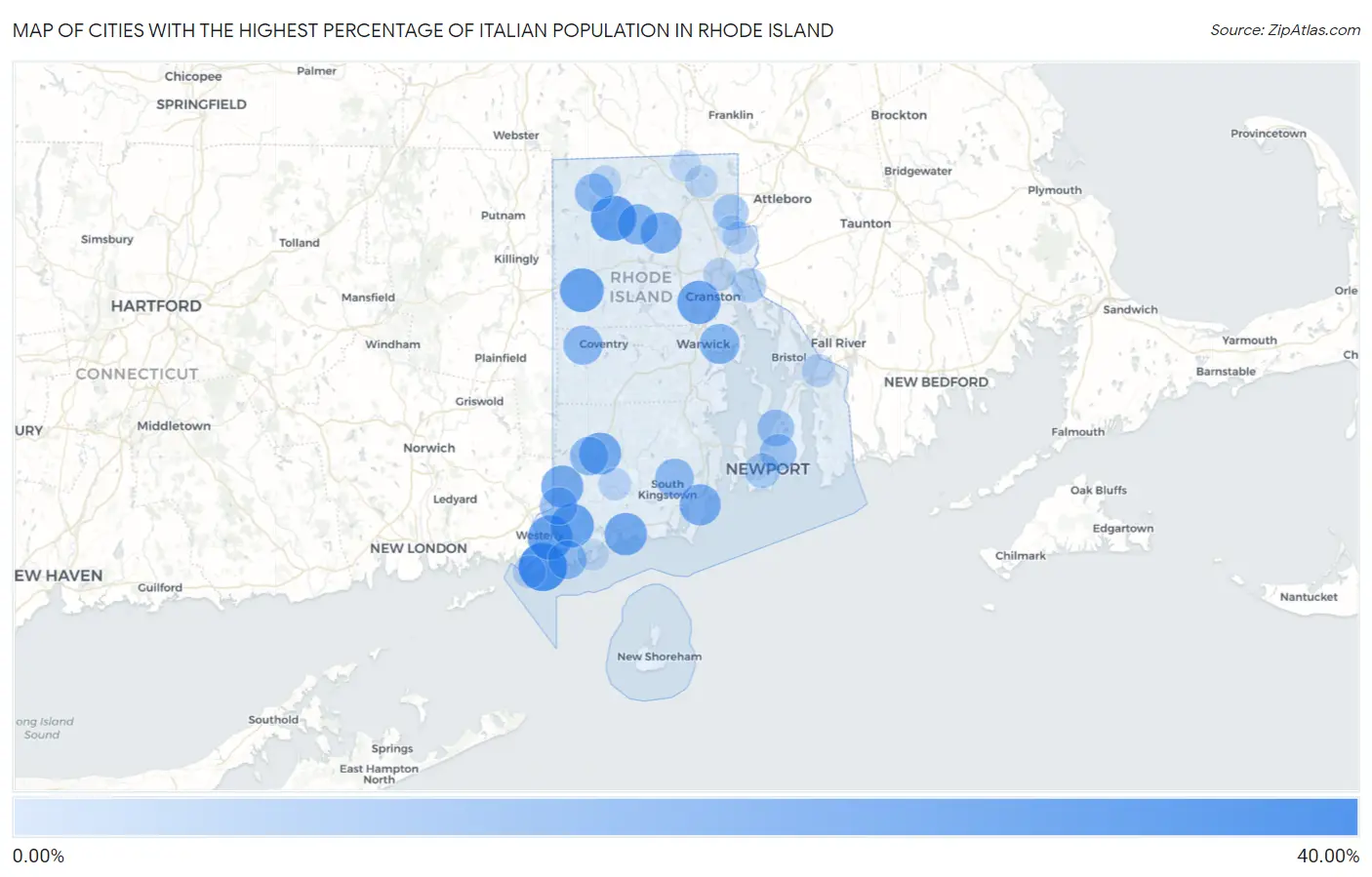 Cities with the Highest Percentage of Italian Population in Rhode Island Map