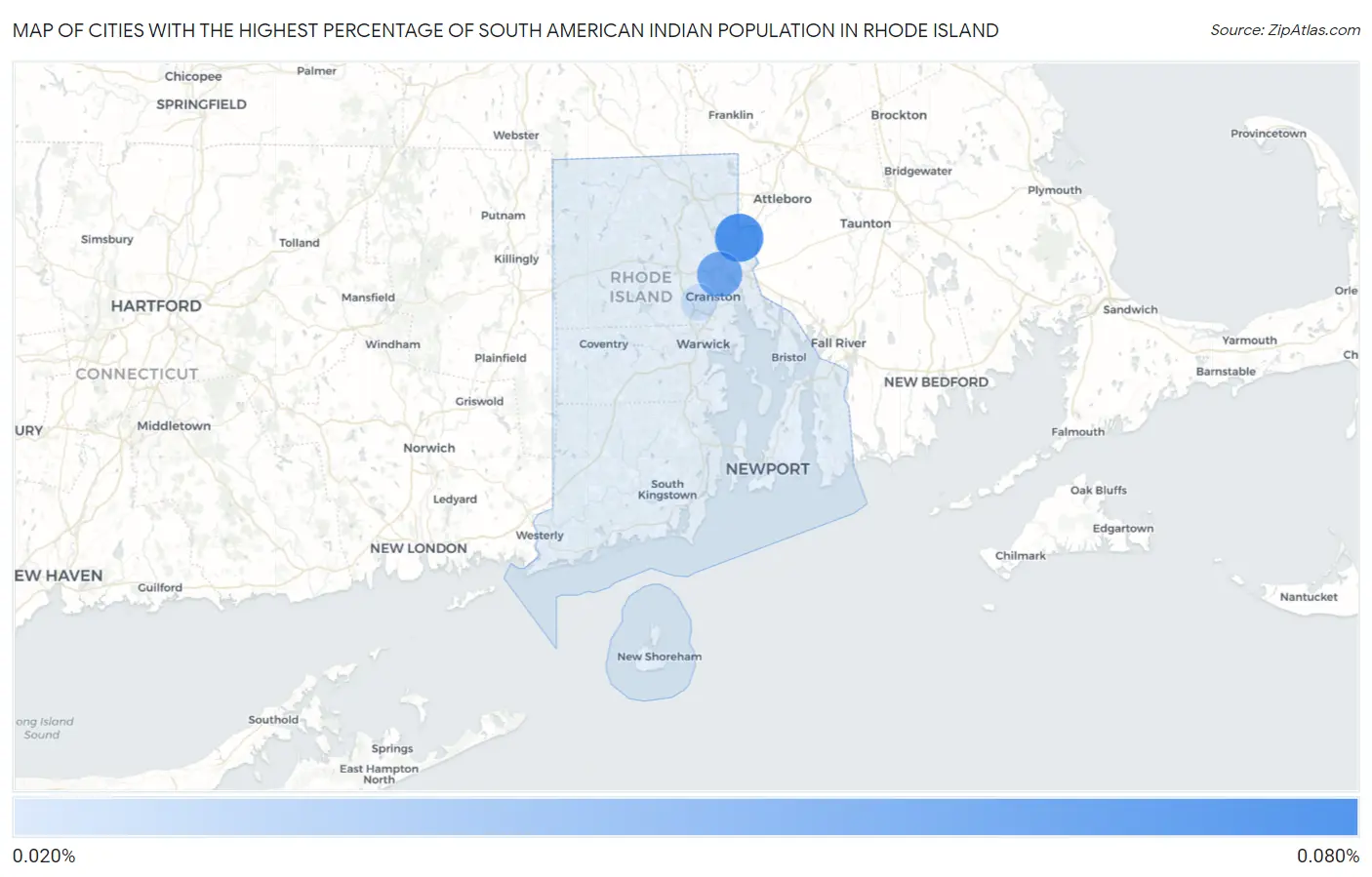 Cities with the Highest Percentage of South American Indian Population in Rhode Island Map